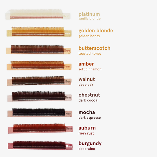 NUE shade-matching color lashes (mislabeled trays)