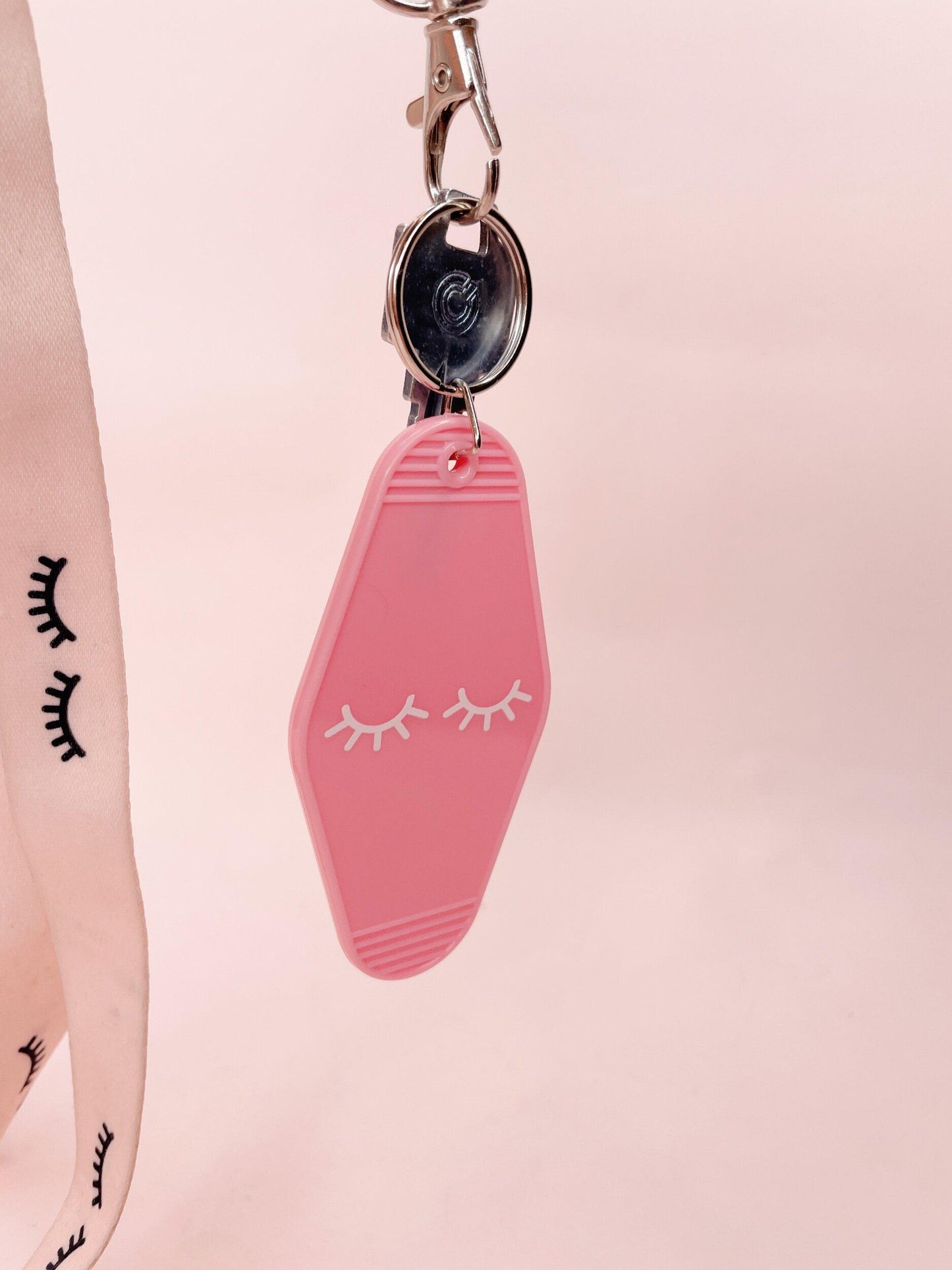 baby pink lash motel keychain
