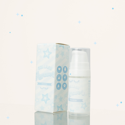 Side view of Unscented gel lash remover beside its blue and white packaging.