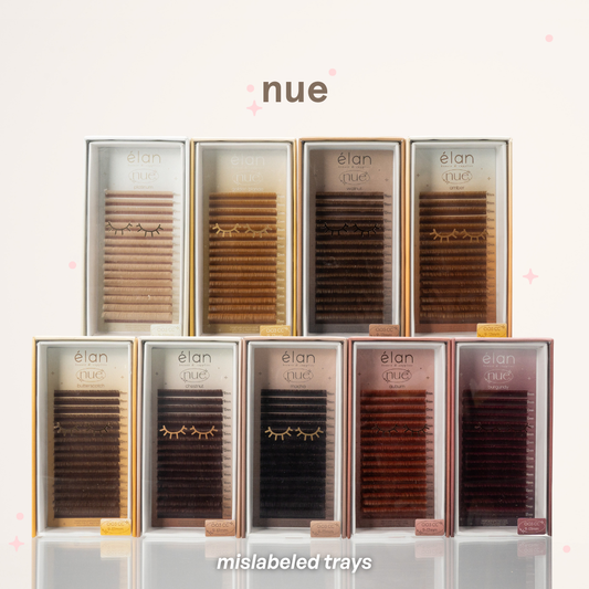 NUE shade-matching color lashes (mislabeled trays)