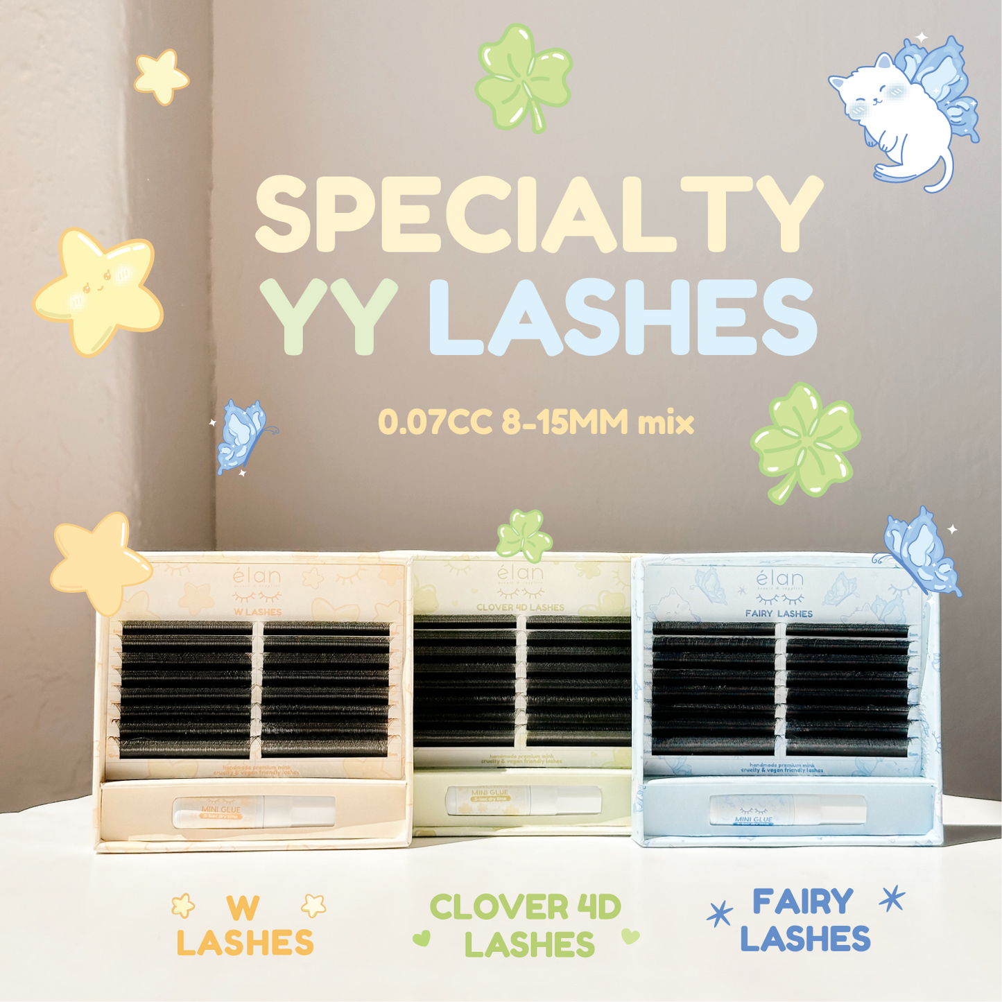 special YY lashes (fairy, W, clover)